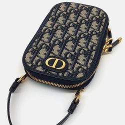 Pre Owned Dior Beige Navy Blue Canvas 30 Montaigne Oblique Phone Holder Crossbody Bag
