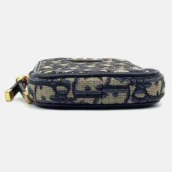 Pre Owned Dior Beige Navy Blue Canvas 30 Montaigne Oblique Phone Holder Crossbody Bag