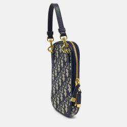 Pre Owned Dior Beige Navy Blue Canvas 30 Montaigne Oblique Phone Holder Crossbody Bag