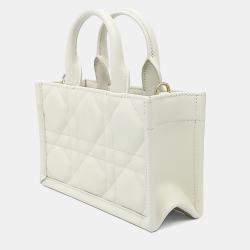Pre Owned Dior White Leather Cannage Book Tote Bag Mini