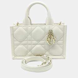 正規品★DIOR Lady Dior Gardenia Dior Off White Leather Flower Sequin Mini Lady Dior Tote