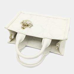 Pre Owned Dior White Leather Cannage Book Tote Bag Mini
