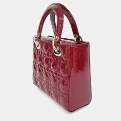 Pre Owned Dior Red Patent Leather Patent Cannage Lady Bag Small