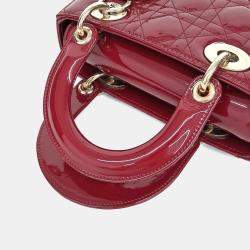 Pre Owned Dior Red Patent Leather Patent Cannage Lady Bag Small