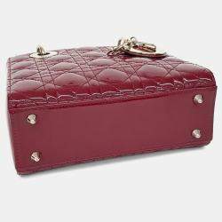 Pre Owned Dior Red Patent Leather Patent Cannage Lady Bag Small