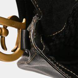 Pre Owned Christian Dior Black Leather Saddle Shoulder Bag
