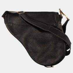 Pre Owned Christian Dior Black Leather Saddle Shoulder Bag