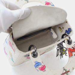 Pre Owned حقيبة ديور ليدي ديور زودياك بيكسل جلد عجل أبيض صغيرة