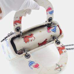 Pre Owned حقيبة ديور ليدي ديور زودياك بيكسل جلد عجل أبيض صغيرة