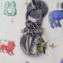 Pre Owned حقيبة ديور ليدي ديور زودياك بيكسل جلد عجل أبيض صغيرة