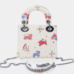 Pre Owned حقيبة ديور ليدي ديور زودياك بيكسل جلد عجل أبيض صغيرة