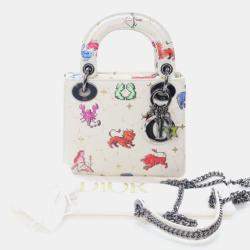 Pre Owned حقيبة ديور ليدي ديور زودياك بيكسل جلد عجل أبيض صغيرة