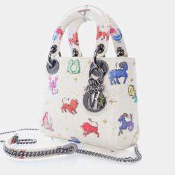 Pre Owned حقيبة ديور ليدي ديور زودياك بيكسل جلد عجل أبيض صغيرة