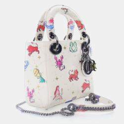 Pre Owned حقيبة ديور ليدي ديور زودياك بيكسل جلد عجل أبيض صغيرة