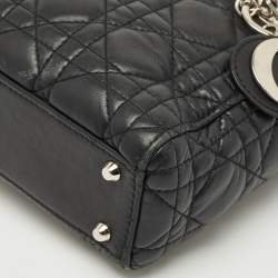 Pre Owned Dior Black Cannage Leather Mini Lady Dior Tote