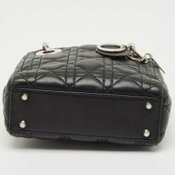 Pre Owned Dior Black Cannage Leather Mini Lady Dior Tote