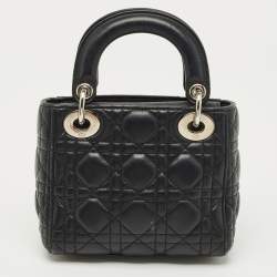 Pre Owned Dior Black Cannage Leather Mini Lady Dior Tote