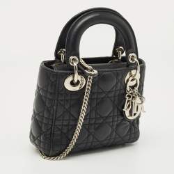 Pre Owned Dior Black Cannage Leather Mini Lady Dior Tote