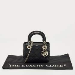 Pre Owned Dior Black Cannage Leather Mini Lady Dior Tote