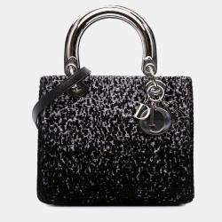 Pre Owned Dior Black Medium Velvet and Canvas Lady Dior