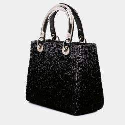 Pre Owned Dior Black Medium Velvet and Canvas Lady Dior