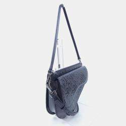Pre Owned Dior Saddle Grey Patent Oblique Embossed Boxy Shoulder Bag
