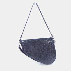 Pre Owned Dior Saddle Grey Patent Oblique Embossed Boxy Shoulder Bag