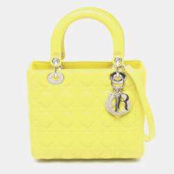 Pre Owned Dior Lady Dior Yellow Leather Shoulder Bag