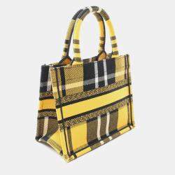 Pre Owned Dior Book Tote Small Yellow Black White Canvas Tote Bag