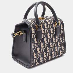 Pre Owned Dior Navy Blue Oblique Canvas Satchel