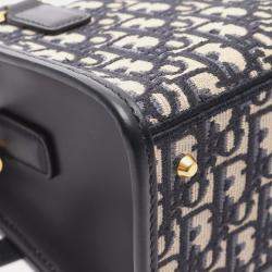 Pre Owned Dior Navy Blue Oblique Canvas Satchel