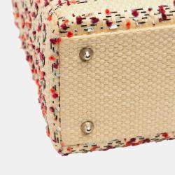 Pre Owned Dior Beige/Pink Medium Woven Raffia Lady Dior