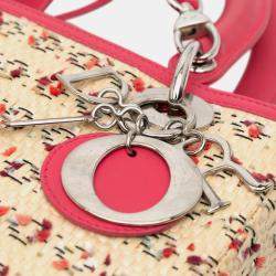 Pre Owned Dior Beige/Pink Medium Woven Raffia Lady Dior