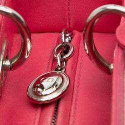 Pre Owned Dior Beige/Pink Medium Woven Raffia Lady Dior