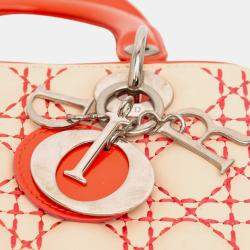Pre Owned Dior Beige/Orange Medium Lambskin Cannage Stitched Lady Dior