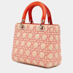 Pre Owned Dior Beige/Orange Medium Lambskin Cannage Stitched Lady Dior