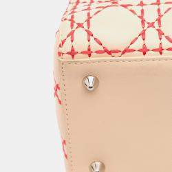 Pre Owned Dior Beige/Orange Medium Lambskin Cannage Stitched Lady Dior
