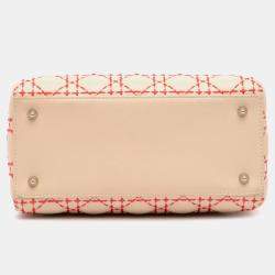 Pre Owned Dior Beige/Orange Medium Lambskin Cannage Stitched Lady Dior