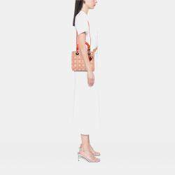 Pre Owned Dior Beige/Orange Medium Lambskin Cannage Stitched Lady Dior