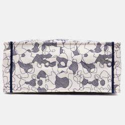 Pre Owned Dior Navy Blue/White Large Canvas Embroidered Around The World Book Tote