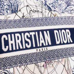 Pre Owned Dior Navy Blue/White Large Canvas Embroidered Around The World Book Tote