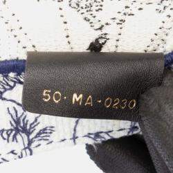 Pre Owned Dior Navy Blue/White Large Canvas Embroidered Around The World Book Tote