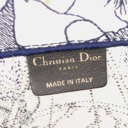 Pre Owned Dior Navy Blue/White Large Canvas Embroidered Around The World Book Tote