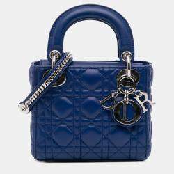 Pre Owned Dior Mini Lambskin Blue Cannage Lady Dior