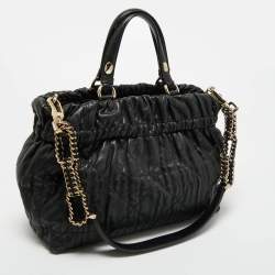 Pre Owned Dior Black Quilted Cannage Leather Delices Gaufre Tote