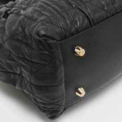 Pre Owned Dior Black Quilted Cannage Leather Delices Gaufre Tote