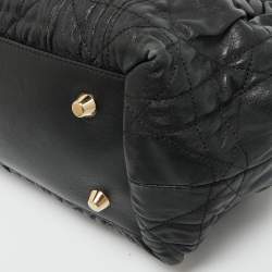 Pre Owned Dior Black Quilted Cannage Leather Delices Gaufre Tote