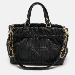 Pre Owned Dior Black Quilted Cannage Leather Delices Gaufre Tote