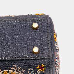 Pre Owned Dior Blue Mini Denim Embroidered Lady Dior