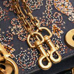 Pre Owned Dior Blue Mini Denim Embroidered Lady Dior